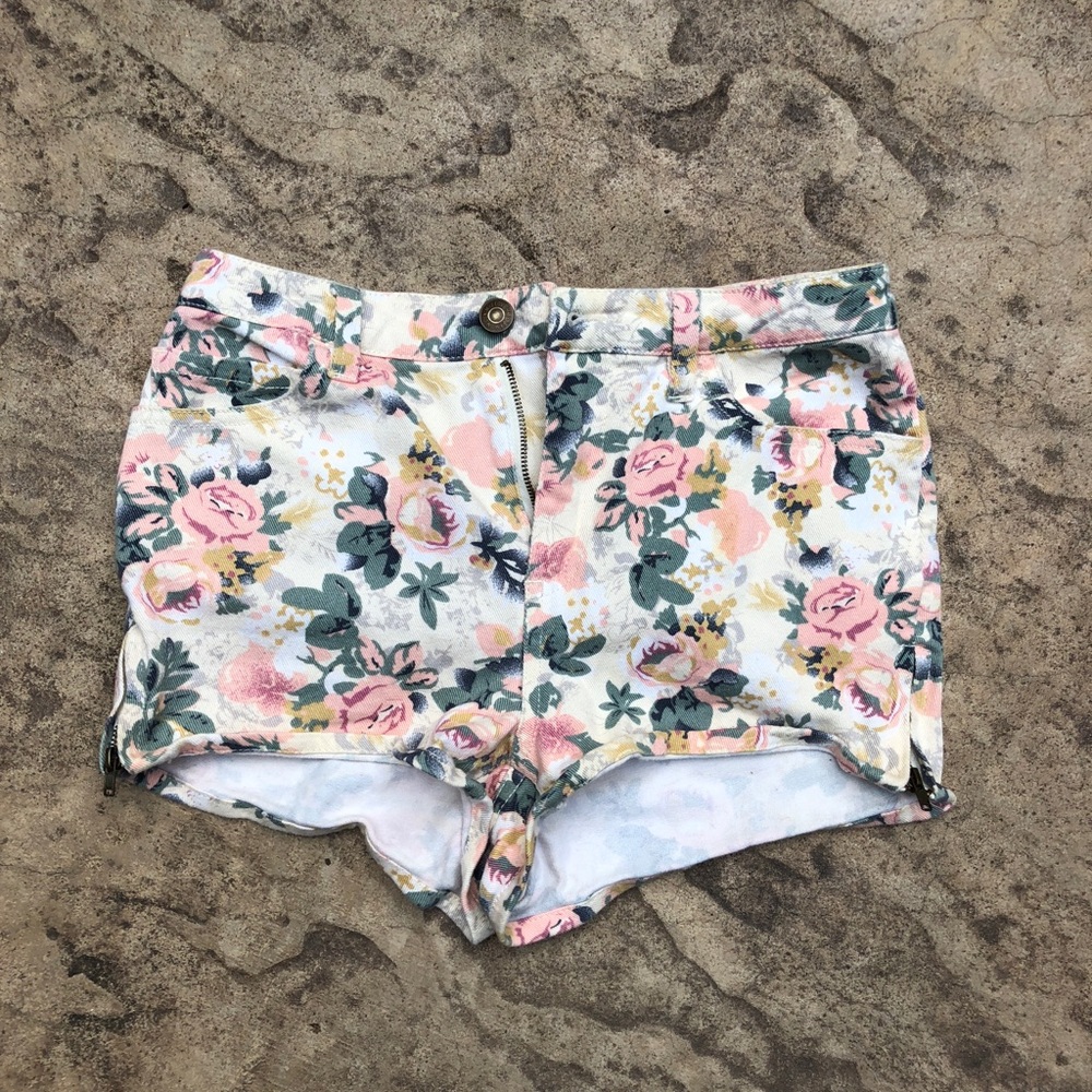 25 F21 Floral Shorts w/ Zippers on Sides.